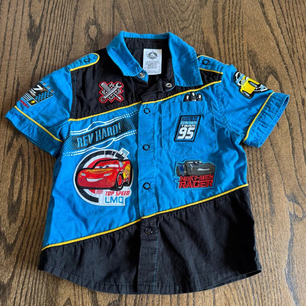 Disney Cars Lighting McQueen Snap Front Short Sleeve Shirt Toddler Boys Size 4